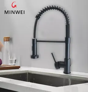 Minwei Faucet Factory Direct Matte Flexible Black Multifunctional 2 Way Water Mixer Tap Pull Out Kitchen Faucet