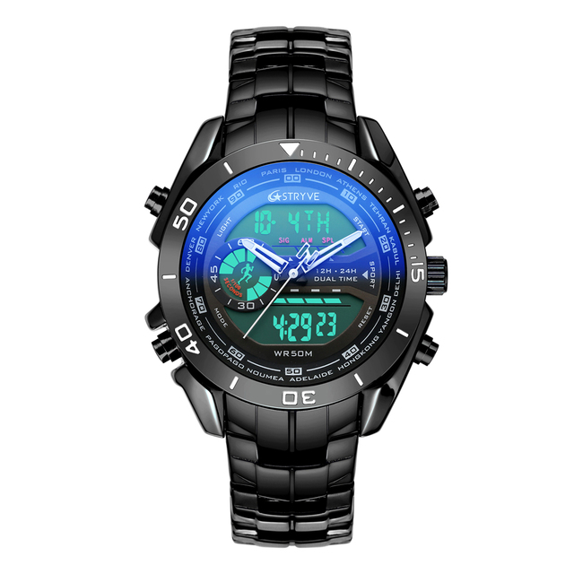 STRYVE 8019 New Casual Watch Men G Style Waterproof Sports Watches Men's Luxury Analog Digital Quartz Watch