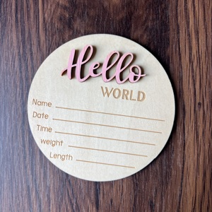 Tableau d'annonce <span class=keywords><strong>de</strong></span> <span class=keywords><strong>naissance</strong></span> en bois Hello World <span class=keywords><strong>pour</strong></span> bébé baptême et décoration <span class=keywords><strong>de</strong></span> chambre d'enfant Photo Prop cadeaux - Product Image 2