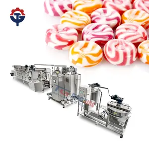 Máquina para hacer piruletas de caramelo duro de uso doméstico de alta productividad, bola redonda plana, forma de troquel, línea de producción de piruletas de palo pequeño PLC