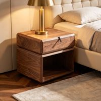Nakas Minimalis Italia dari Kayu Solid Walnut, Kabinet Samping Tempat Tidur Putar Modern, Kabinet Penyimpanan Kamar Tidur