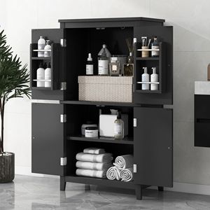 DB Elegant Unité de rangement de salle de bain autoportante à 4 portes Armoire de sol peu encombrante avec étagères réglables - Product Image 4