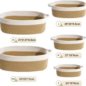 Storage Basket Cotton Rope Rectangle Handmade Desktop Organizer Jewelry Cosmetic Storage With Handles - Product Image 5
