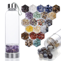 Bouteille d'eau en verre avec pierres précieuses naturelles sans BPA, bouteille d'eau infusée avec des pierres de quartz rose polies pour la guérison
