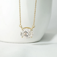 Colgante Minimalista de Diamante Ovalado Cultivado en Laboratorio con Engaste de Garras en Oro Sólido de 10K, 14K, 18K, Colgante Solitario de Diamante, Regalo Nupcial