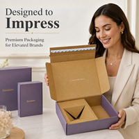 Boîte d'expédition en carton ondulé personnalisée, ensemble violet avec design élégant pour l'emballage de produits cosmétiques, de mode et de boutique.