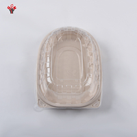 Boîte à poulet rôti en bagasse de canne à sucre écologique prête à être expédiée avec couvercle transparent, emballage jetable anti-graisse pour poulet