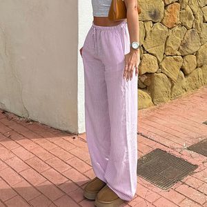 Pantalones Anchos Cómodos y Transpirables con Cintura Ajustable con Cordón - Pantalones Casuales de Color Sólido - Product Image 2