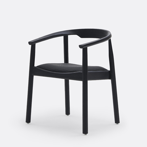 लक्जरी घुमावदार चमड़े के डाइनिंग रूम कुर्सी ओक लकड़ी काले असदार वास्तविक चमड़े के भोजन कुर्सी - Product Image 1