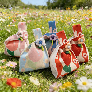 Bolsa de Regalo para Fiesta de Cumpleaños de Bebé de Un Mes y Cien Días, con Cierre Abierto, Flores, Poliéster Tejido, Correa Doble de Mano - Product Image 2