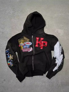 Y2k Streetwear 400 Gsm French Terry Zipup <b>Vintage</b> High Quality Cotton Sweatshirt Heavyweight Embroidery Acid Wash <b>Zip</b> <b>up</b> <b>Hoodie</b> - Product Image 3