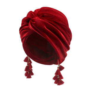 Couvre-chef en velours uni avec pompons pour femme, décontracté, pour le quotidien, les fêtes, le cyclisme, <span class=keywords><strong>tuban</strong></span> - Product Image 3