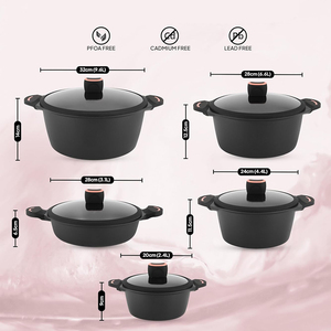 High Quality Modern Metal Ceramic Coated Pot <b>Pan</b> Silicone Glass Lids Soft Touch Handle Non-Stick Die <b>Cast</b> Aluminum Cookware Set - Product Image 2