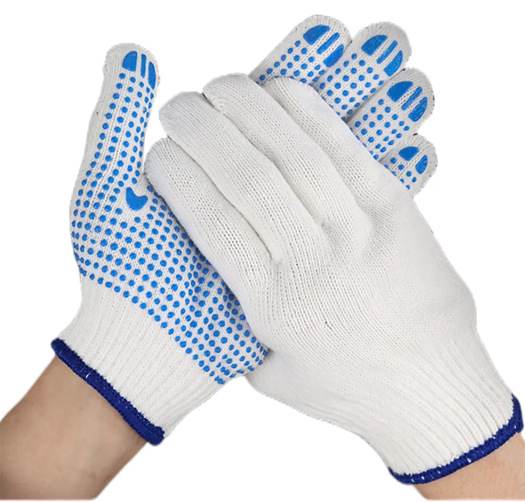 Guanti da lavoro a pois in PVC blu cotone bianco da 10g guanti da lavoro in cotone a doppia punta antiscivolo per la sicurezza della costruzione