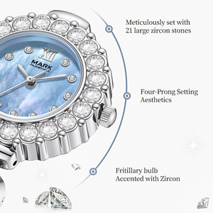 Montre de luxe pour femme MARK FAIRWHALE, cadran en nacre naturelle, zircon étincelant, montre-bracelet à quartz élégante et décontractée - Product Image 3