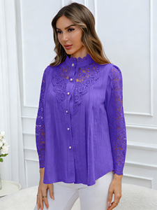 Chemisier décontracté en mousseline brodée unie à manches longues et dentelle, grande taille, Printemps/Été 2026 pour femme Joyinspring - Product Image 2