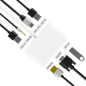 USB-концентратор BASIX 3,0 с 7 портами Usb Type-c на PD + VGA + USB3.0 + 3,5 аудио, многофункциональный ноутбук, компьютер, сотовый телефон