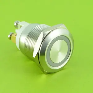 ELEWIND 19mmリング照明付きプッシュボタン、4つのネジ留め式端子付き (PM191F-10E/R/12 V/S、19mm、IP65、ROHS)
