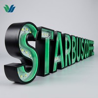 Enseignes lumineuses 3D Hongsen pour café, lettres 3D LED frontlit en acrylique et acier inoxydable, enseigne extérieure commerciale