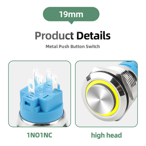 19mm hoher flacher Metall-Druckknopf schalter mit grüner LED-Autosc halter taste Wasserdichter IP65 5A 12V-Knopfsc halter - Product Image 4