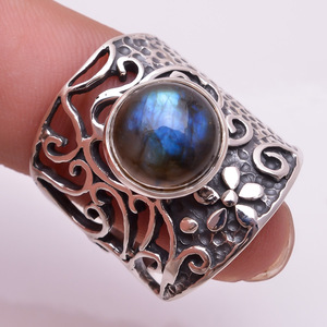 925 Sterling Silver Gemstone <b>Ring</b> Natural <b>Labradorite</b> Fine Antique Silver Jewelry for Party Direct From Supplier - Product Image 5