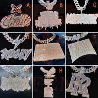 Pendentif Lettre Initiale Personnalisée Moissanite Iced Out en Argent Sterling 925 Plaqué Or, Breloque Collier Plaque Nom Style Hip Hop Baguette
