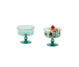 Wholesale Customized Nordic Eco friendly Glass Bowl Cup Plate In Teal Coloured Glass For Fruit