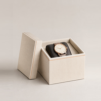 Boîte à montre personnalisée en carton rigide avec couvercle et base, bordure dorée, boîte de rangement pour montre mécanique, cadre intérieur