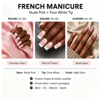Faux ongles de haute qualité à prix de gros avec colle, OEM ODM, marque privée, ongles artificiels