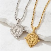 Collier personnalisé en or 18 carats et argent, chaîne torsadée classique, pendentif pièce de monnaie antique grecque Liberté
