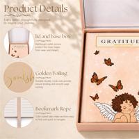 Carnet de gratitude émotionnel personnalisé A6 avec couverture en papier rose motif ange papillon, impression couleur, couverture rigide, avec boîte cadeau