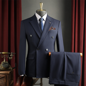 I testimoni dello sposo del matrimonio <span class=keywords><strong>doppiopetto</strong></span> <span class=keywords><strong>blu</strong></span> da uomo <span class=keywords><strong>gessato</strong></span> tailleur tailleur stile britannico Plus Size cerniera realizzata in viscosa 340 grammi - Product Image 4