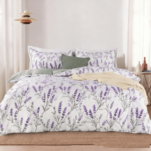 4Pcs Thực Vật <span class=keywords><strong>Comforter</strong></span> Bộ Nữ Hoàng Kích Thước Màu Tím <span class=keywords><strong>Comforter</strong></span> Với Hoa Lục Bình Trên Trắng Có Thể Đảo Ngược Trọng Lượng Nhẹ Bộ Đồ Giường Bộ - Product Image 1