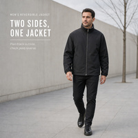 Veste réversible personnalisée pour homme, à carreaux noirs, col montant, fermeture éclair intégrale, poches à passepoil métallique, poignets élastiques