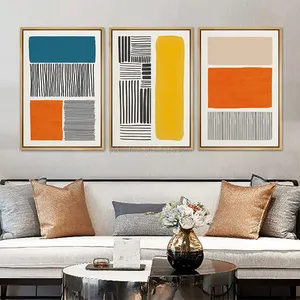 Framed Mid-Century Bright Color Block Collage Abstract Shapes Bohemian High Quality Stretch Wholesale Canvas Printing Art