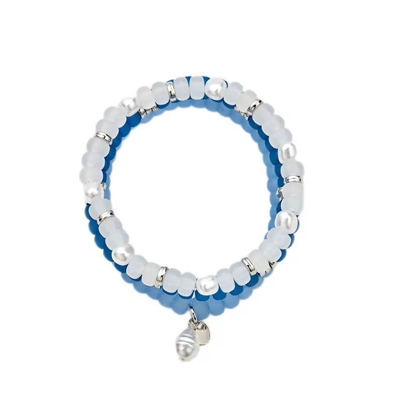 Tonal tone colored Solar Bleach Bead bracelet with pearl charm stretch bracelet sets