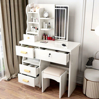 Coiffeuse en bois massif avec panneau MDF, miroir coulissant, tiroirs de rangement, table de toilette en pin pour chambre à coucher