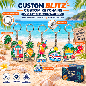 Porte-clés personnalisés en émail souple sur le thème de la baie tropicale : Bungalow de plage, Ananas, Cocktail, Ferry – Porte-clés métalliques OEM ODM - Product Image 4