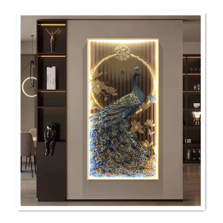 ArtUnion Modern minimalist peacock art painting living room porch crystal porcelain home LED background wall
