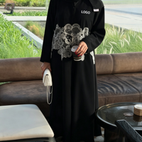 Abaya noire personnalisée en dentelle avec ensemble hijab, robe longue élégante pour femmes musulmanes, vente en gros OEM