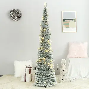 6 Ft Pop Up Pre Lit Snow Flocked Christmas Tree with Warm LED Light