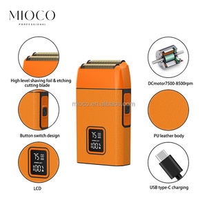 MIOCO M7050 Rasoir électrique sans fil rechargeable pour hommes 8500-9000rpm Zero <span class=keywords><strong>Shaver</strong></span> DC Motor High Level Twin Blade PU Leather - Product Image 3