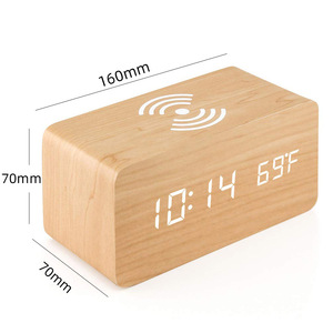Smart <b>Led</b> Wooden Digital Alarm <b>Clock</b> With Wireless Charging Function Temperature Display Rectangular Shape - Product Image 2