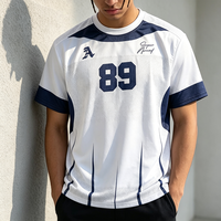 Jersey Sepak Bola Pria Nomor 89 Cetak Dua Sisi Warna Putih Navy Blok Warna Panel Jala Lengan Pendek Vintage Sporty Streetwear Tee