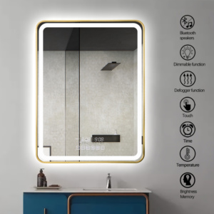 Hợp Kim Nhôm Khung Kim Loại Màu Đen Dẫn Phòng Tắm Gương Vàng Khung Tắm Backlit Tường Gương - Product Image 5