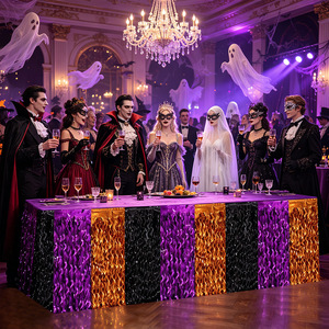 Halloween Party Table Skirt Decoration right <b>Light</b> Curved Knife <b>Curtain</b> Table Skirt Wave Color Table <b>Curtain</b> - Product Image 1