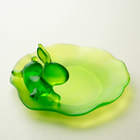 Assiette ronde en cristal vert avec motif de lapin mignon, plat à dessert, décoration de centre de table
