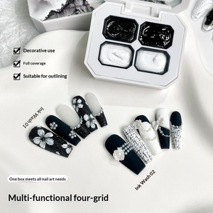 Gel de uñas de color sólido de la serie mini, con efecto degradado y pintura de color, en envase básico, de cuatro compartimentos, con diseño de cuadrados estilo tinta china y acabado pintado. - Product Image 3