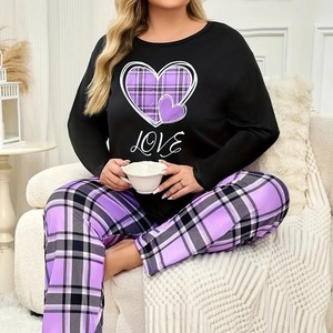 Camiseta con estampado de amor informal holgada de talla grande para <span class=keywords><strong>mujer</strong></span> americana europea, pantalones de manga larga, traje sencillo de <span class=keywords><strong>invierno</strong></span> para <span class=keywords><strong>mujer</strong></span> gorda - Product Image 2