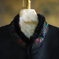 Gilet tendance pour femme, style national, avec fourrure de vison brodée et brocart de soie, doublure en coton, noir, nouveau style chinois 5480